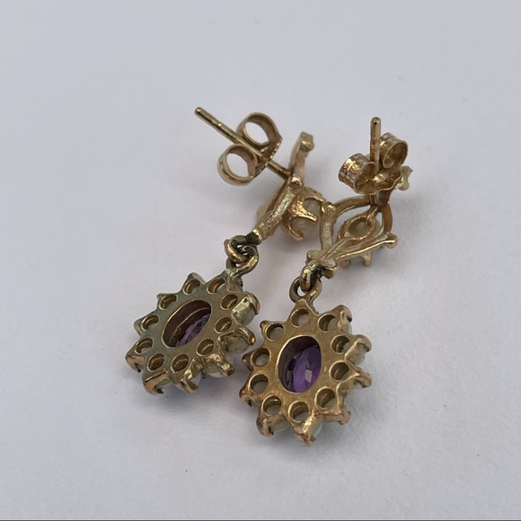 Vintage 14k Opal Seed Pearl Amethyst Drop Earrings - Picture 4 of 8